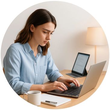 An expert is writing with ai content on a notebook