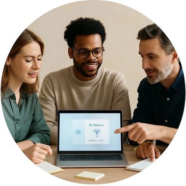 A Team of people are very happy about their new ai assistant